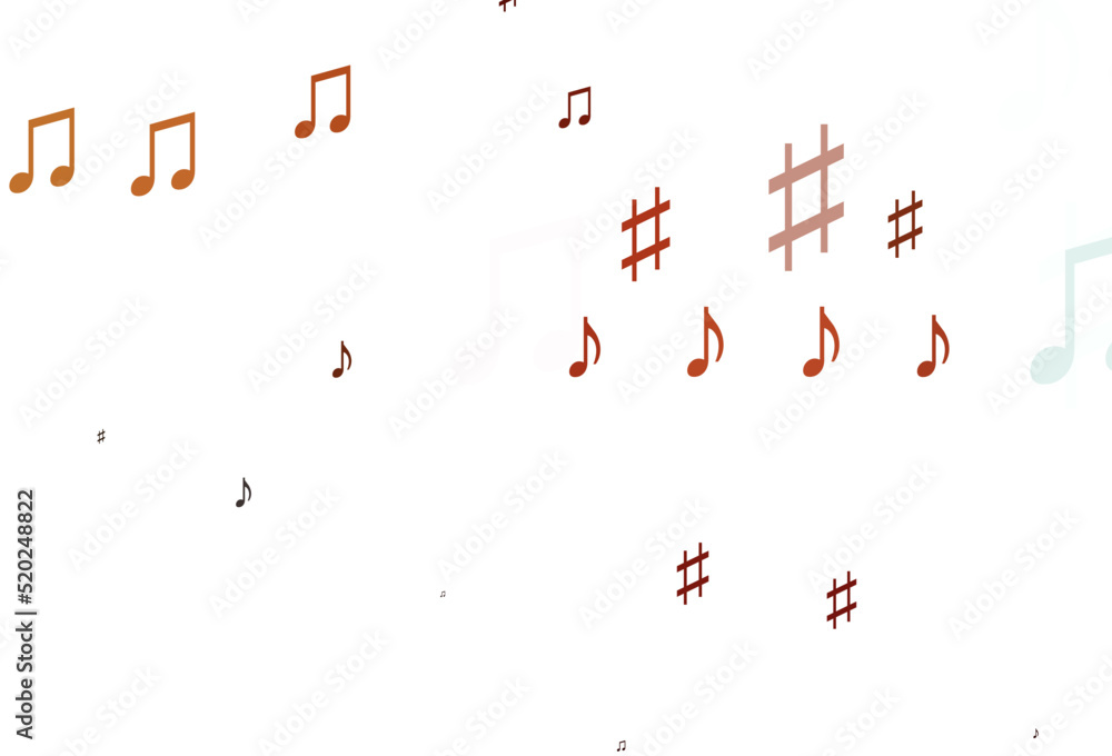 Light Red vector backdrop with music notes. - obrazy, fototapety, plakaty 