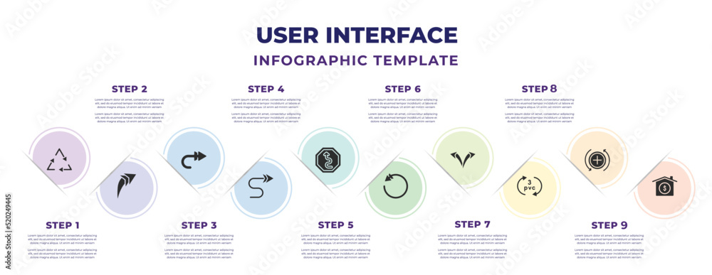 user interface infographic design template with recycable, right curve ...