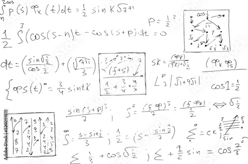 Mathematical, scientific formulas and expressions. Educational, vector illustration. Hand-drawn on a white background.