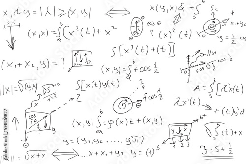 Mathematical, scientific formulas and expressions. Educational, vector illustration. Hand-drawn on a white background.