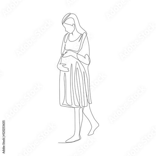 Vector illustration of a pregnant woman drawn in line-art style