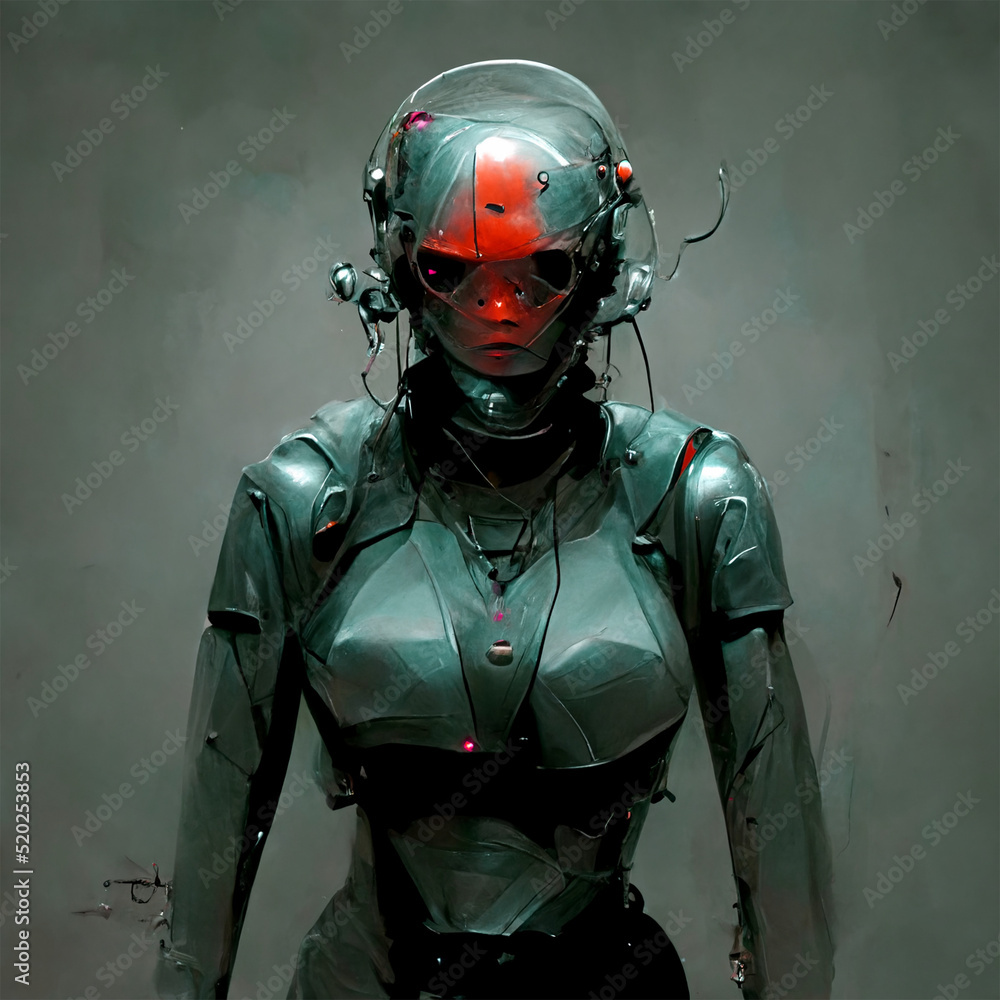 WomanRobot drawed by computer. Grunge, cyberpunk style.