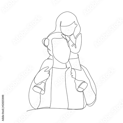 Vector illustration of father and daughter drawn in line art style