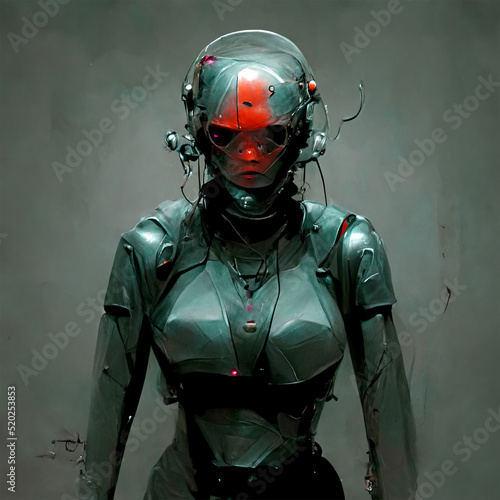 WomanRobot drawed by computer. Grunge, cyberpunk style.