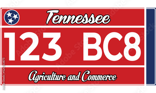Vehicle license plates marking in Tennessee in United States of America, Car plates.Vehicle license numbers of different American states.Vintage print for tee shirt graphics,sticker and poster
