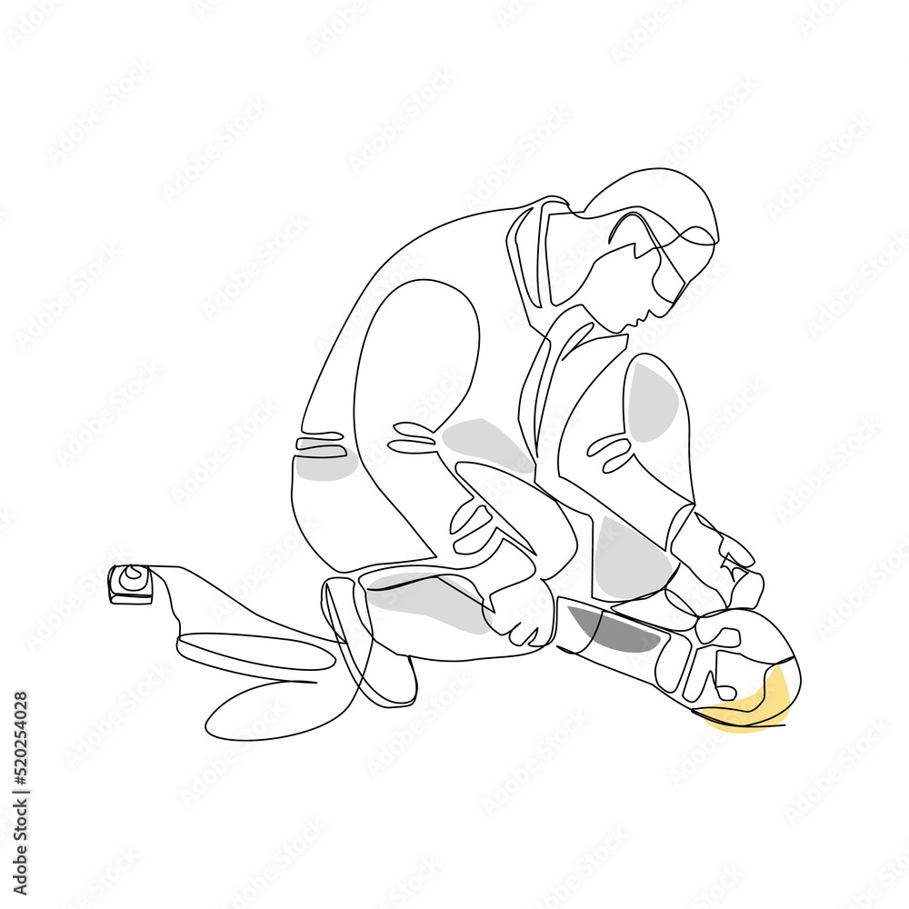 Naklejka premium Worker vector illustration drawn in line art style