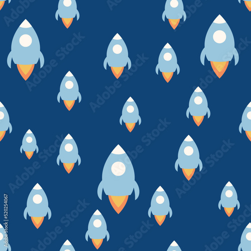 simple vector pattern funny  rocket on blue