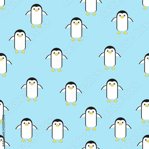 simple cartoon vector pattern penguin on blue background