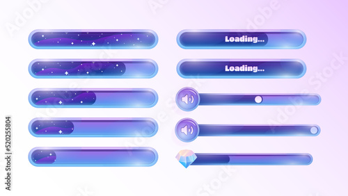 Gaming Graphic Design Cosmic collection. Life level, Loading, Sound and Diamond Elements. Vector illustration