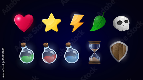 Set of Graphic Elements for Video Gaming. Vector illustration