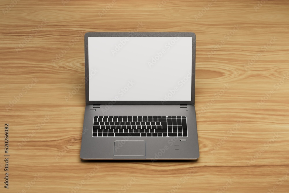 modern technologies. work online. laptop on a light brown wooden background. 3d illustration. 3d render modern technologies. work online. laptop on a light brown wooden background. 3d illustration. 3d render