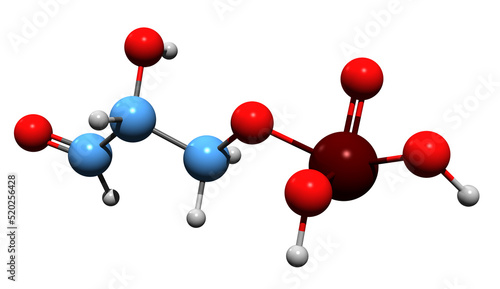 3D image of Glyceraldehyde 3-phosphate skeletal formula - molecular chemical structure of metabolite 3-phosphoglyceraldehyde isolated on white background
 photo