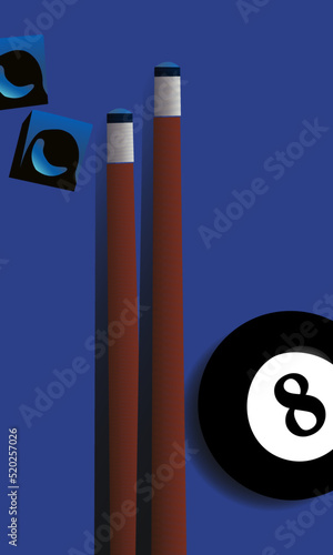 vector illustration depicting a set of items for playing billiards, for decorating billiard rooms, bars, pubs and gaming halls