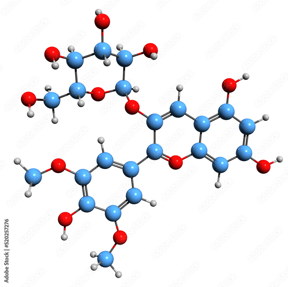 3D image of Oenin skeletal formula - molecular chemical structure of anthocyanin isolated on white background
3D image of Oenin skeletal formula - molecular chemical structure of anthocyanin isolated on white background