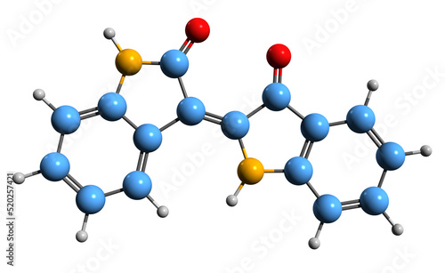  3D image of Indirubin skeletal formula - molecular chemical structure of Indigo red isolated on white background
 photo