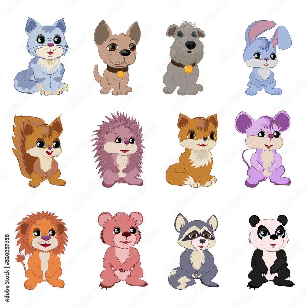 Fototapeta premium Cartoon cute animals set. Vector illustration