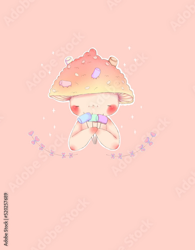 Canvas Print Mushroom illustration Digital illustration Mushroom with marshmallow Cute mushro