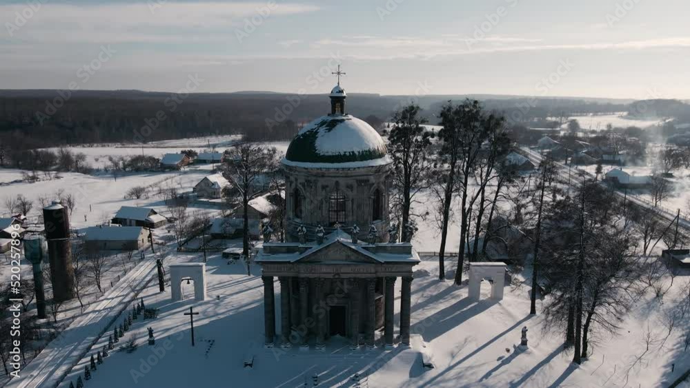 Aerial View of the Historic Old Church at Sunny Winter Day Aerial View of the Historic Old Church at Sunny Winter Day