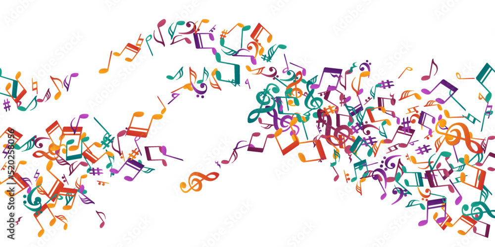 Musical notes cartoon vector background. Sound