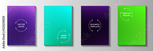 Elegant circle perforated halftone title page templates vector batch. Business notebook faded