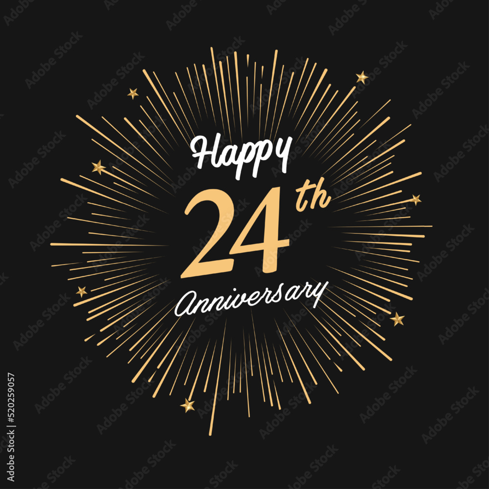 Fototapeta premium Happy 24th Anniversary with fireworks and star on dark background.