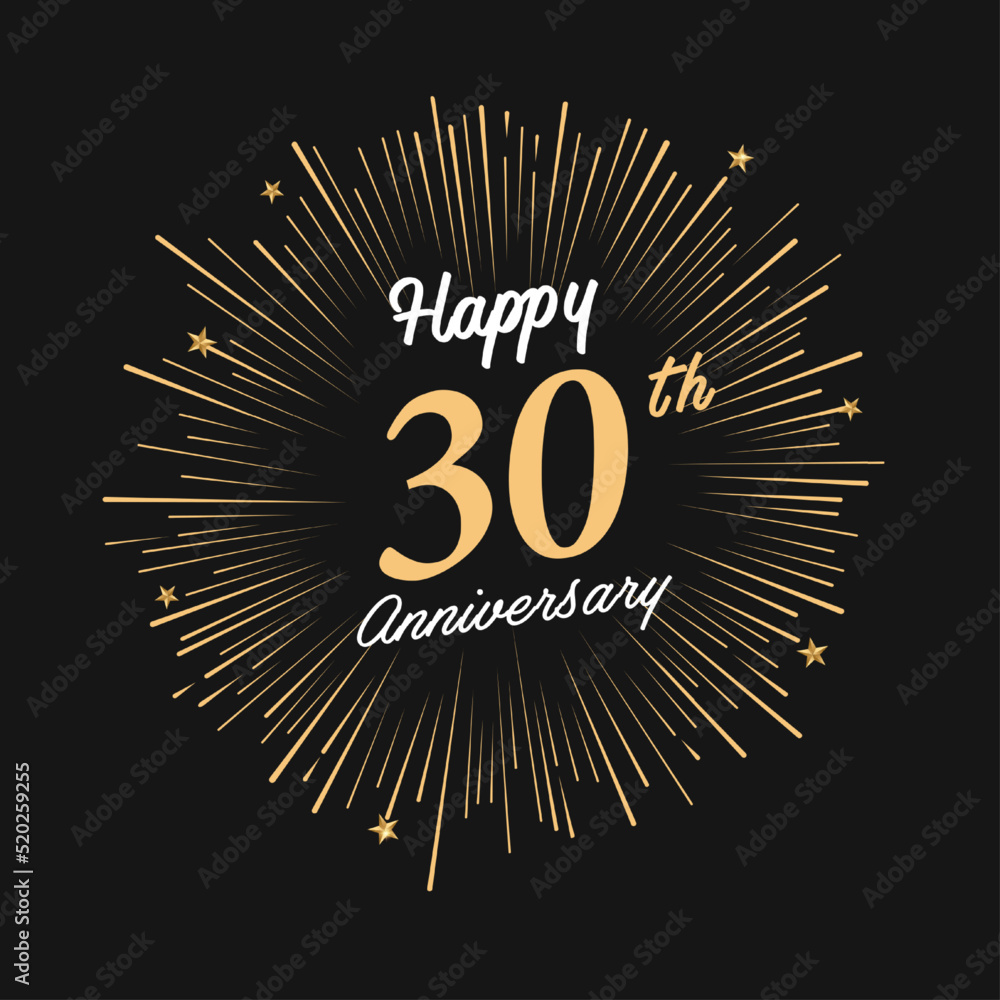Fototapeta premium Happy 30th Anniversary with fireworks and star on dark background.