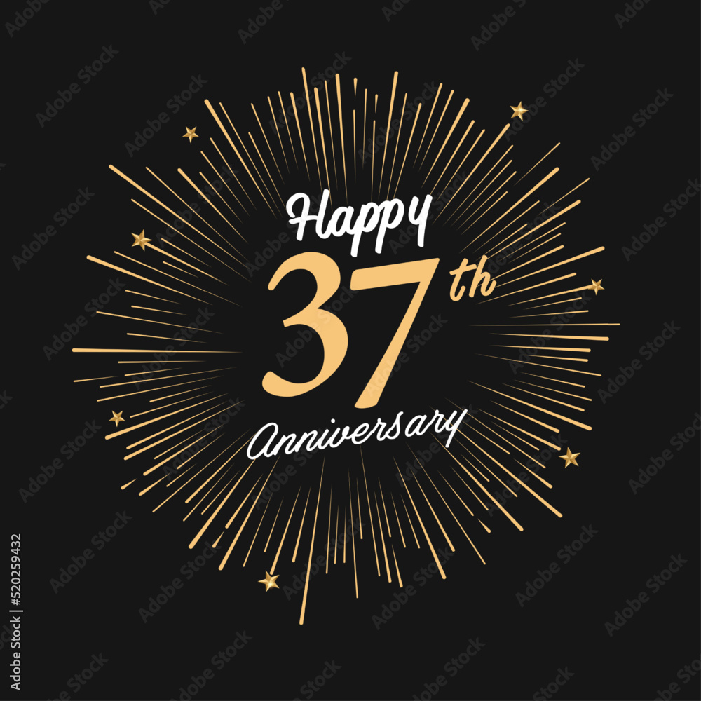 Happy 37th Anniversary with fireworks and star on dark background. Happy 37th Anniversary with fireworks and star on dark background.