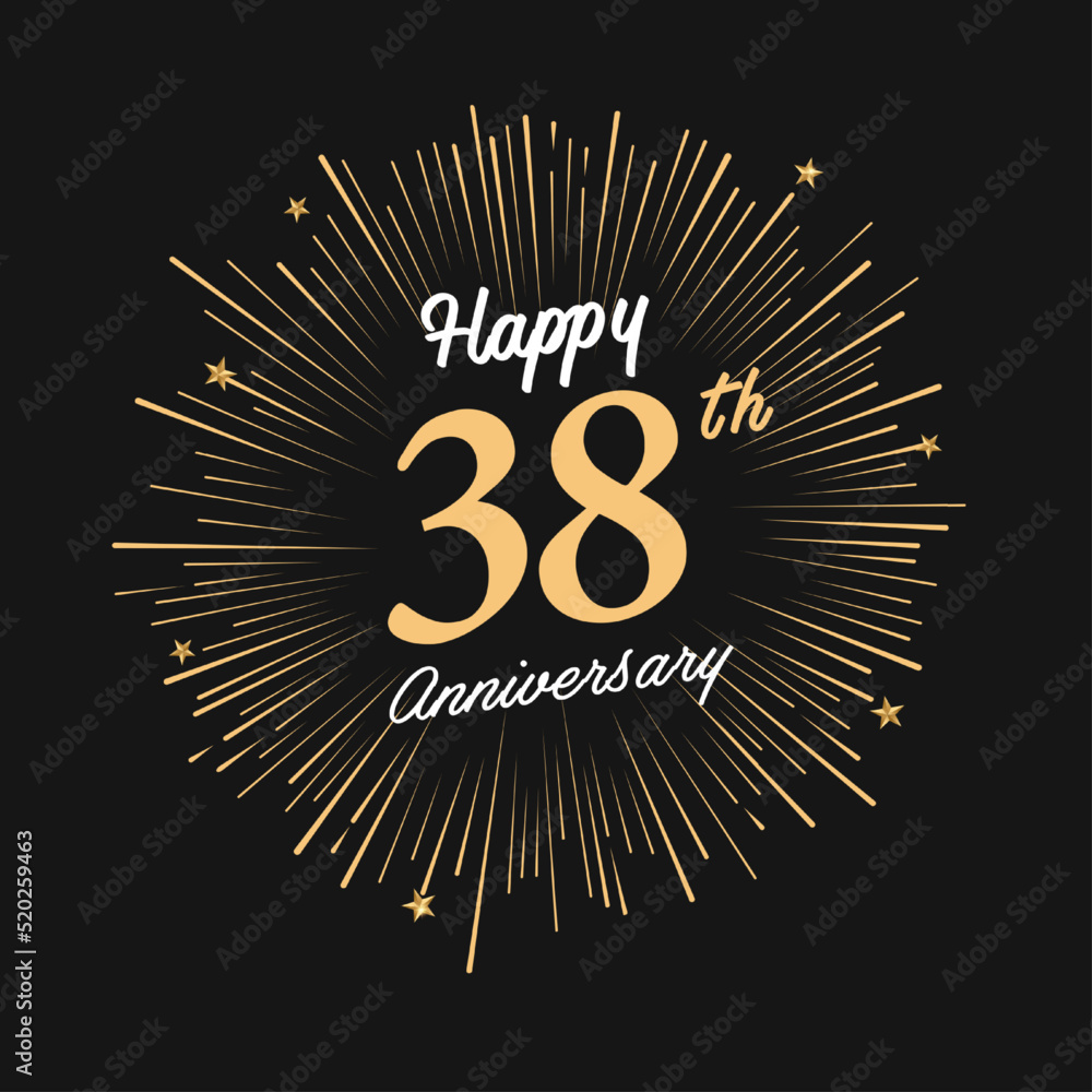 Fototapeta premium Happy 38th Anniversary with fireworks and star on dark background.