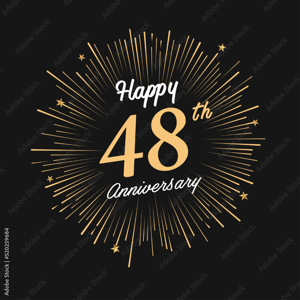 Fototapeta premium Happy 48th Anniversary with fireworks and star on dark background.