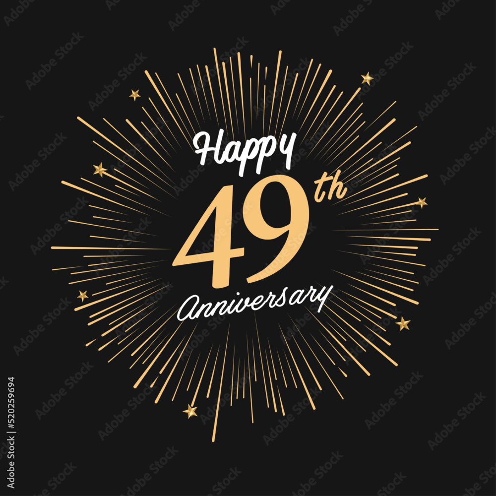 Fototapeta premium Happy 49th Anniversary with fireworks and star on dark background.