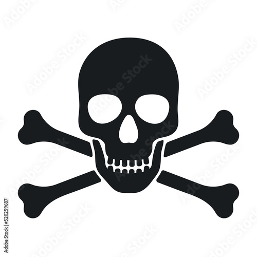 Human skull and crossbones. Death, danger or poison symbol. Flat style concept vector illustration icon for signs, apps, and websites isolated on white background.