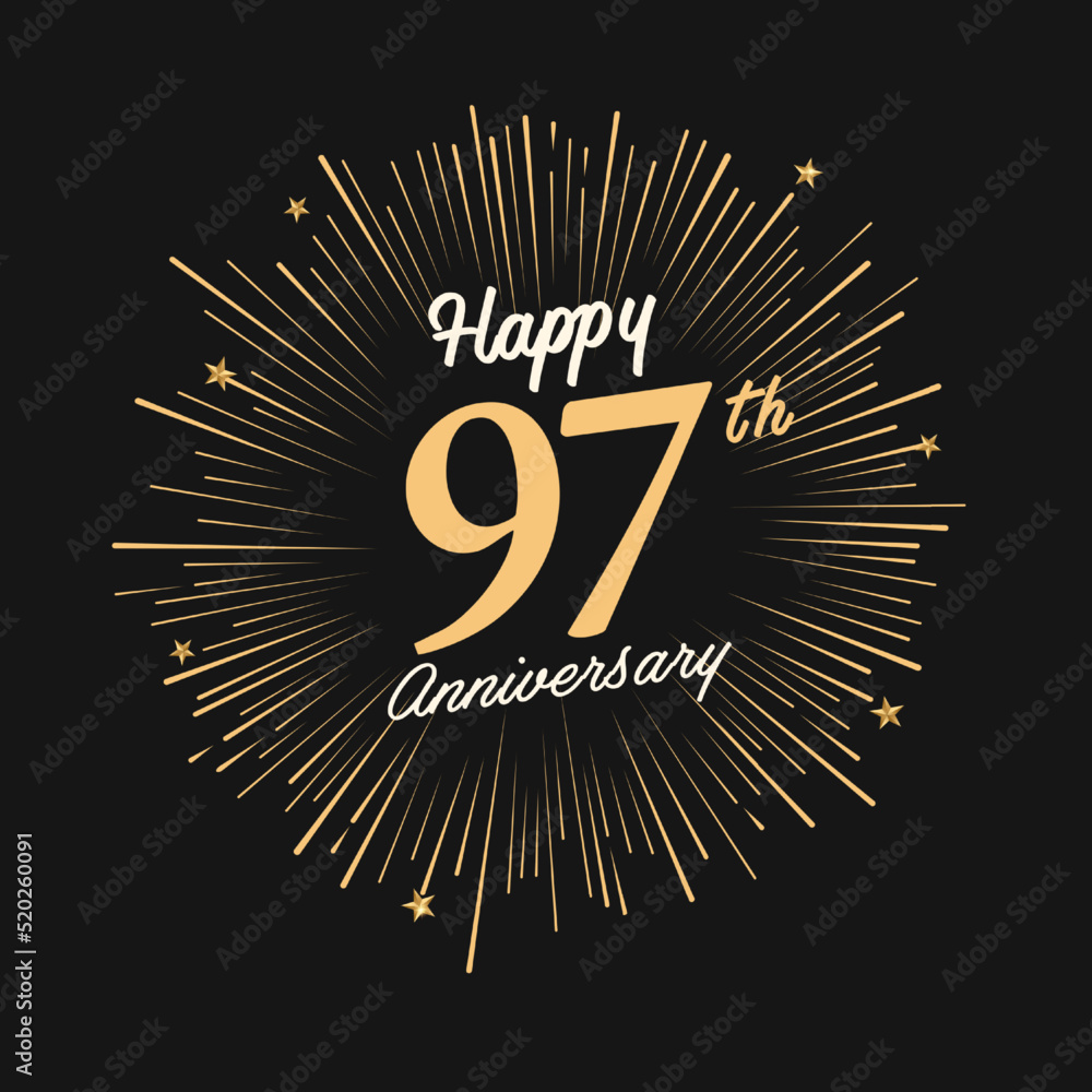 Fototapeta premium Happy 97th Anniversary with fireworks and star on dark background.