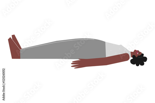Vector concept with flat female african american character. Sportive body positive woman learns restorative posture Savasana at yoga class. Fitness exercise for beginners - Corpse Pose