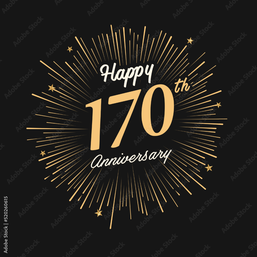 Fototapeta premium Happy 170th Anniversary with fireworks and star on dark background.