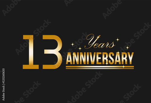 13 years anniversary gold glitter. Decorative element for postcards, banners, posters, greetings and birthday.