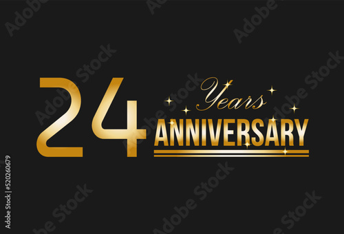 24 years anniversary gold glitter. Decorative element for postcards, banners, posters, greetings and birthday.