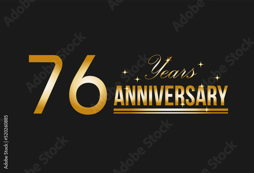 76 years anniversary gold glitter. Decorative element for postcards, banners, posters, greetings and birthday.