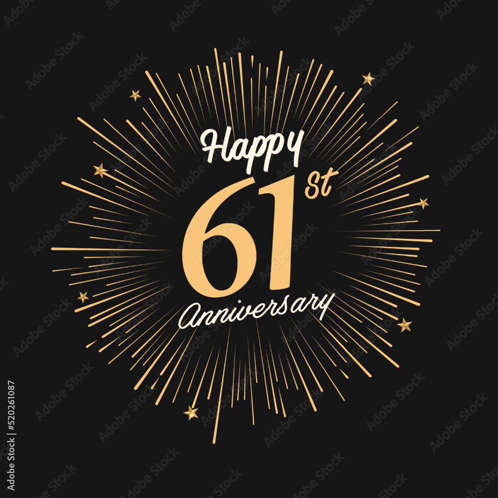 Fototapeta premium Happy 61st Anniversary with fireworks and star on dark background.