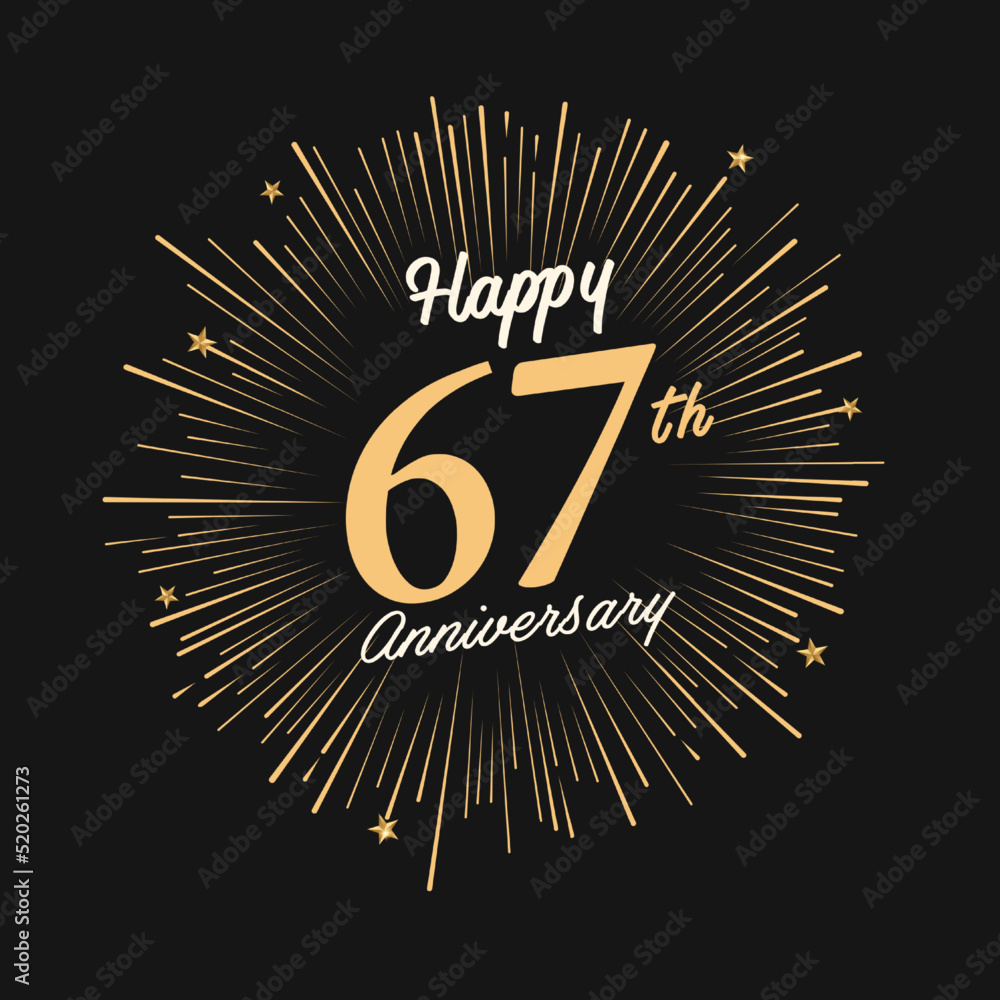 Fototapeta premium Happy 67th Anniversary with fireworks and star on dark background.