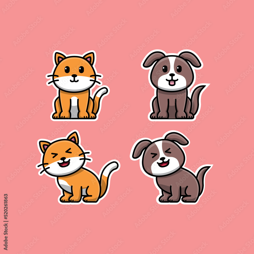 illustration cute vector of cat and dog,Animal Icon Concept Isolated Premium Vector.Colorful vector illustration in flat cartoon style.
