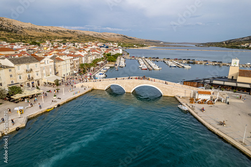 Fotografie Pag, Croatia, View of the city and the sea, bridge