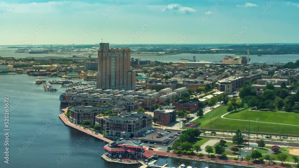 Time-lapse of Baltimore, MD cityscape from above