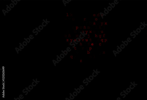Dark red vector background with signs of alphabet.