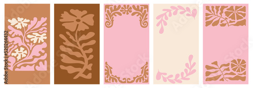 Vector illustration in simple naive and hippie groovy style - flowers and plants, design templates, frames and prints with copy space for text for social media and posters