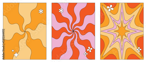 Vector illustration in simple linear style - design templates - hippie style - frames and prints with copy space for text