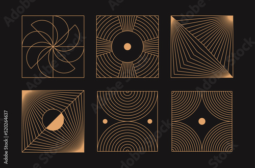 Vector set of design elements and illustrations in simple minimalist linear style - square abstract forms and shapes - logo design templates