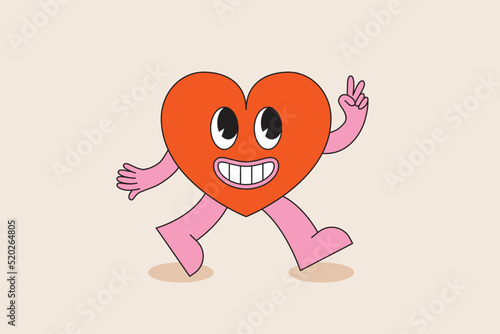 Vector illustration in simple naive and hippie groovy style - happy heart with smiling face, sticker, poster, design template
