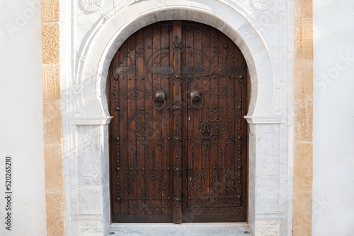 Old wooden door arabic style  with white background.