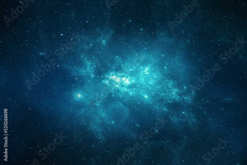 Starry night sky, space background of starlight, distant stars, far away galaxies, nebulas, gas clouds and star dust.