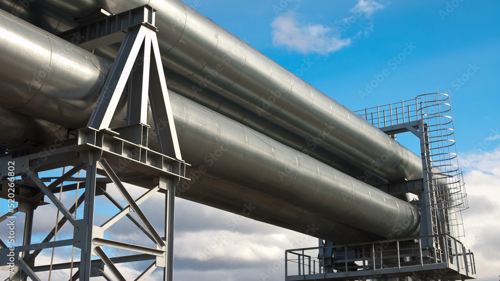pipeline, in the photo pipeline close-up against a background of green forest and blue sky. pipeline, in the photo pipeline close-up against a background of green forest and blue sky.